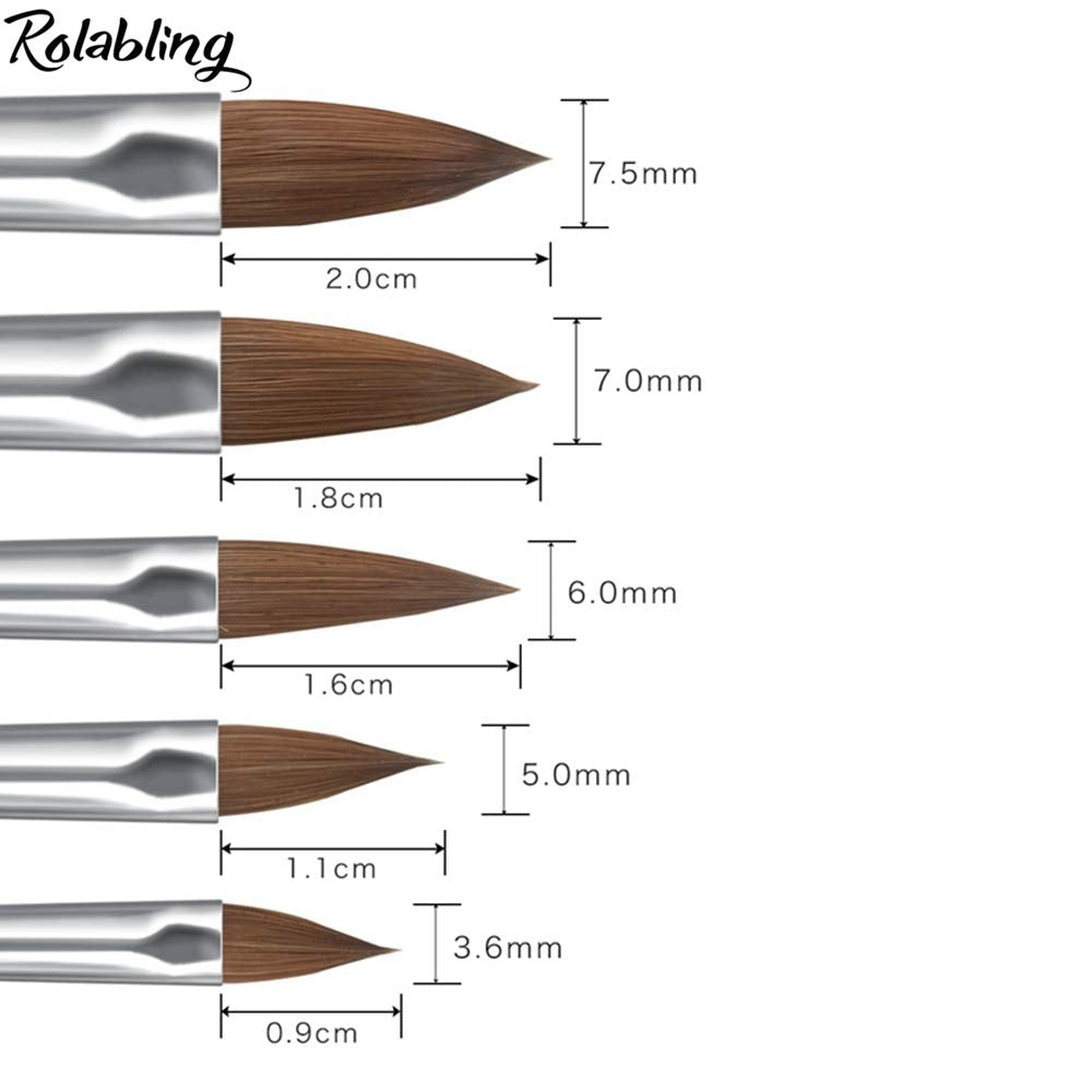 Rolabling 5Pcs Kolinsky Acrylic Nail Brush Nail Painting Pen Brushes Set