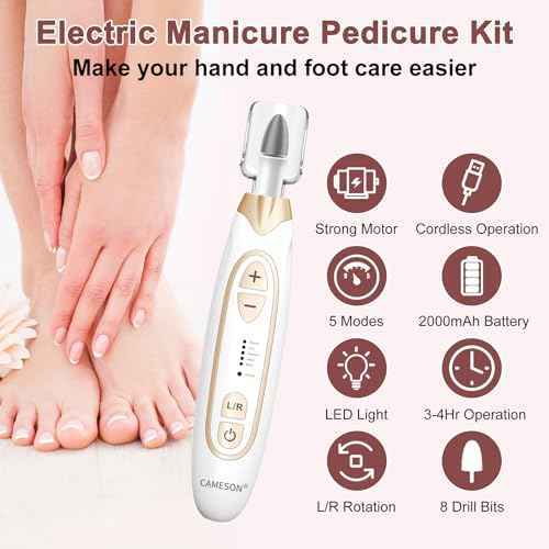 Cordless Electric Nail File Drill Set, Rechargeable Toe Nail Filer and Buffer, Toenail Grinder for Thick Toenails, Professional Manicure Pedicure Kit, Hand Feet Nails Care Tool for Women Men Human