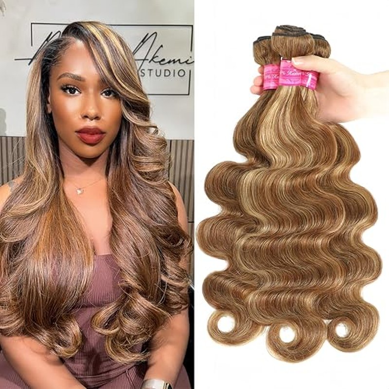 Body Wave Bundles Human Hair 4 Bundles Wavy Human Hair Bundles 14 16 18 20 Inch 100% Unprocessed Virgin Brazilian Hair Bundles Highlight Hair Weave For Women
