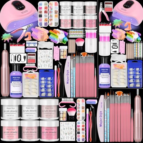 Acrylic Nail Kit with liquid Monomer,6 colors Glitter Acrylic powder UV Lamp for Beginners with Everything Nail Supplies (White)