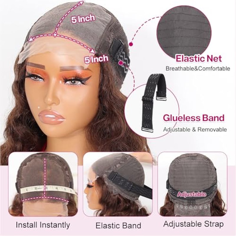 Chocolate Brown 5x5 Body Wave Hd Lace Closure Wigs Human Hair Wear And Go Glueless Bob Wig Human Hair Bob Wig For Black Women Glueless Wigs Human Hair Closure Bob 200% Density 16 Inch