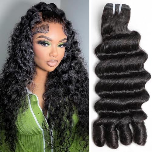 15A Burmese Deep Wave Bundles Human Hair 14 Inch 1 Bundle Tangle Free Unprocessed Brazilian Virgin Hair Weft with Spiral Curly End for Women Deep Wave Human Hair Weft Extensions