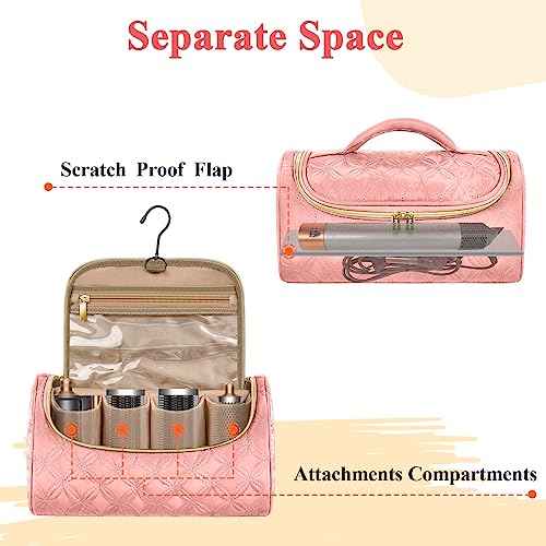 Mancro Padded Carrying Case Compatible with Shark Flexstyle Complete Styler and Attachments, Air Wrap Case fit for Shark Hair Styler with Metal Hanging Hook for Diffuser and Flexstyle Attachment, Pink