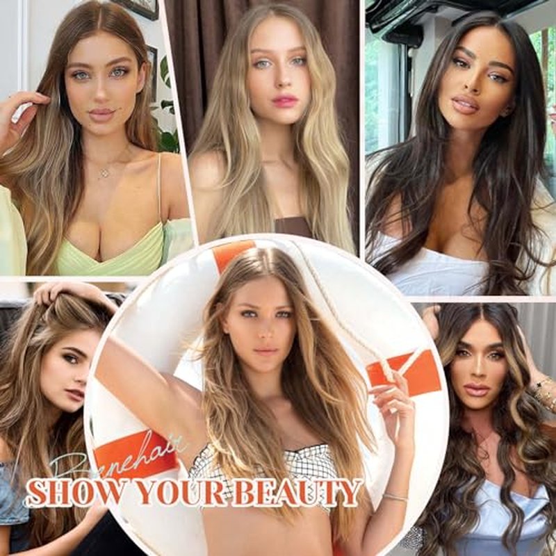 Benehair Halo Hair Extensions Real Human Hair 18 Inch Halo Extensions for Women 100% Human Hair Invisible Wire Hair Extensions Golden Brown Hightlights Bleach Blonde #12P613