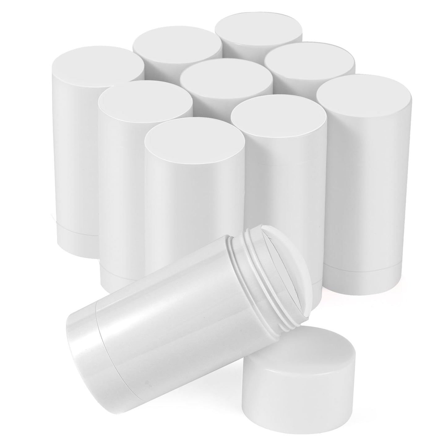 Sherules 10 Pack White Empty Deodorant Containers - 2.5oz/75ml Twist-Up Refillable Tubes, Bottom-Fill Round Plastic Sticks for DIY Homemade Deodorant, Lip Balm & Solid Cosmetics