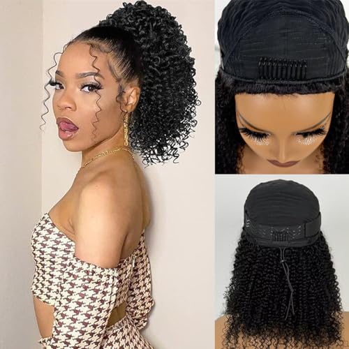 Kinky Curly Half Wig Human Hair 200% Density 3 In 1 Seamless Flip Over Half Wigs Human Hair Glueless Wear and Go Beginner Friendly Kinky Curly Wig Human Hair Drawstring Headband Wig for Women 22 Inch
