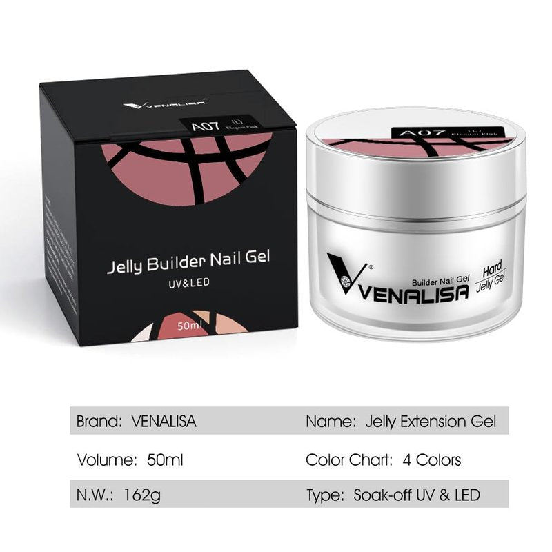 VENALISA Builder Nail Gel, 50ml Jelly Nude Pink Hard Gel for Nails Extension, Polygel Nail Art Manicure