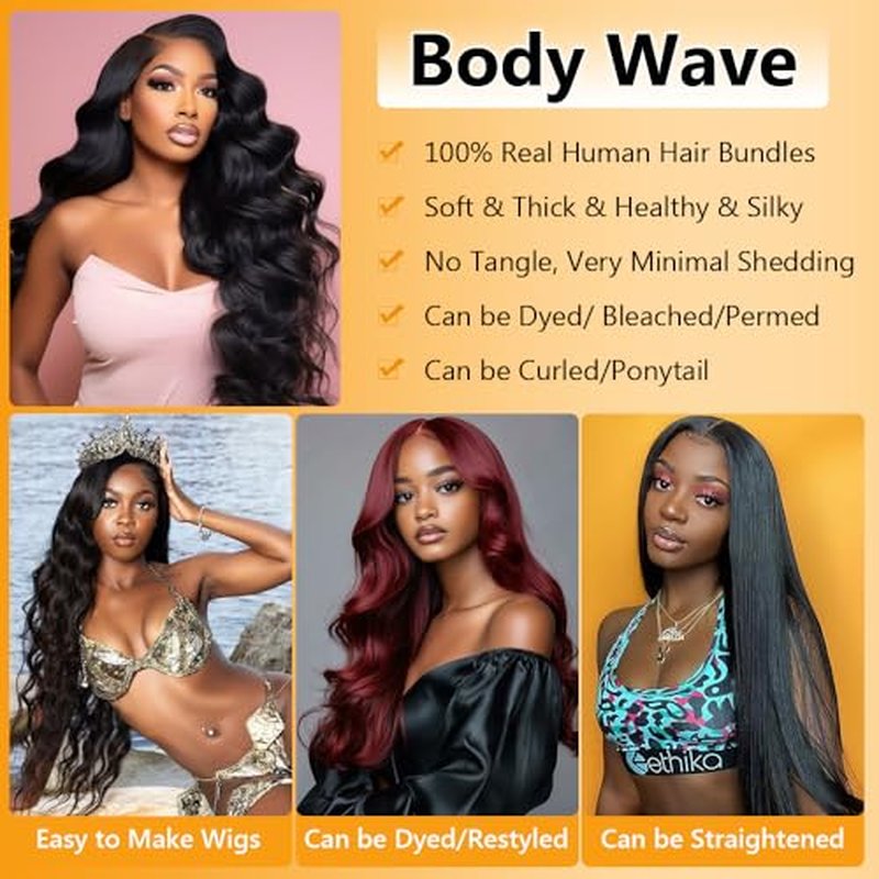 QTHAIR Brazilian Virgin Hair 16A Grade Body Wave Bundles 100% Unprocessed Virgin Brazilian Body Wavy Human Hair Bundles 20" 18" 16" 300g Brazilian Body Wave Human Hair Extensions