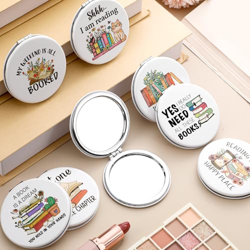 Weysat 8 Pcs Christmas Book Club Gifts Book Lovers Compact Mirror for Women Portable Makeup Pocket Mirror for Adult Women Lovers Librarian Bookish Club Gifts
