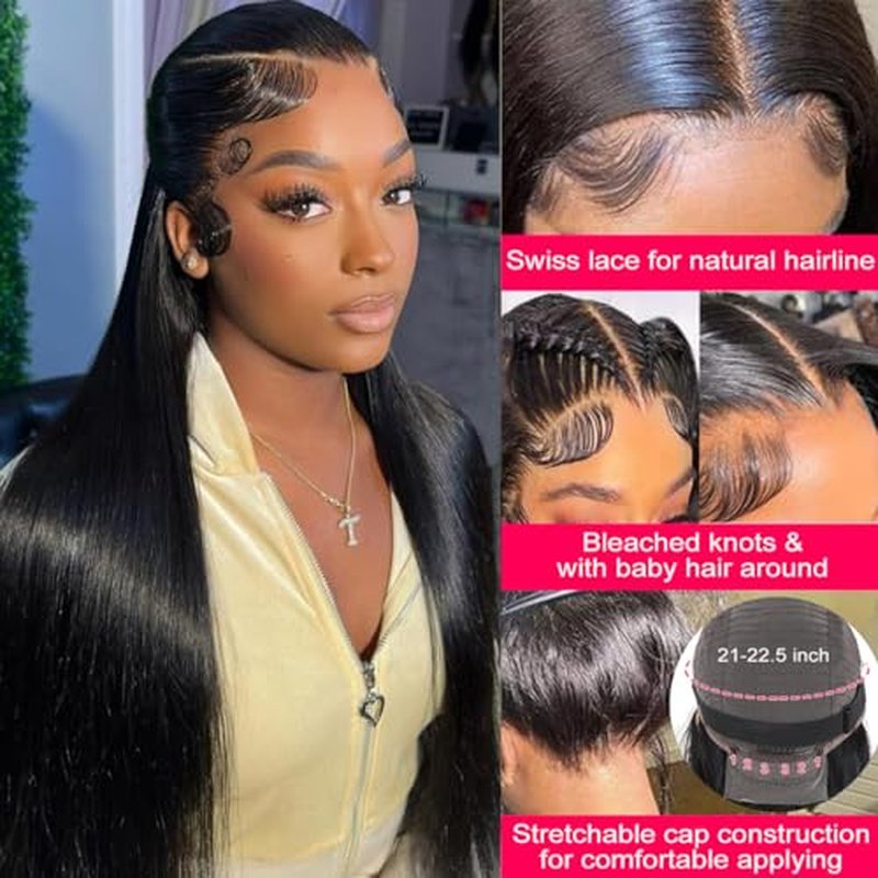 Straight Human Hair Wigs for Women Lace Front Wigs Pre Plucked Glueless 13x6 HD Lace Front Wigs Human Hair 180% Density Straight Frontal Wigs Human Hair 28 Inch
