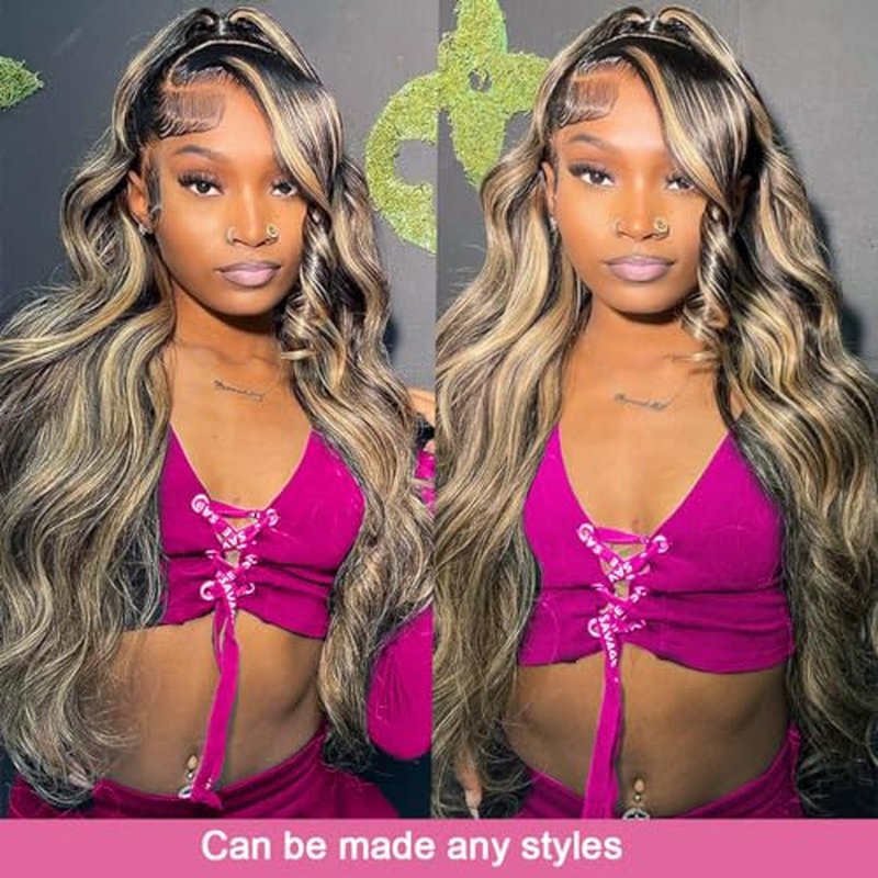 20 Inch 1B/27 13x6 Balayage Highlight Ombre Body Wave Lace Front Wigs Human Hair Honey Blonde Colored Lace Frontal Glueless Wigs Human Hair Pre Plucked for Women with Baby Hair