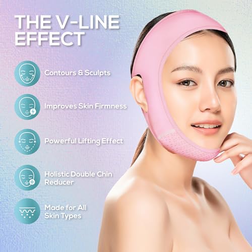 Venus Visage Face Lifting Strap for Jaw Line Definition - Reusable Lifting Chin Strap for Sleeping - Visually Sculpts Double Chin (Pink)