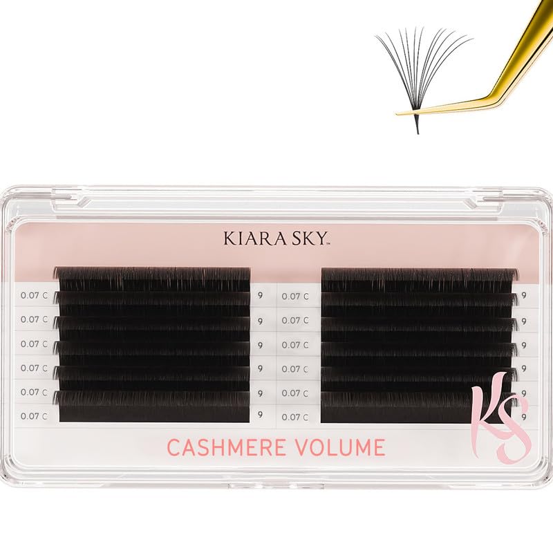 KIARA SKY Cashmere Volume Lash Extensions - Soft Semi-Matte Finish | Professional Use | Black (C-0.07-9MM)