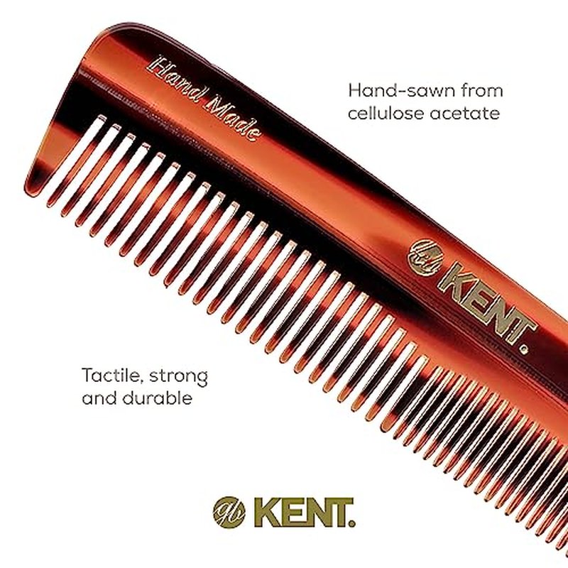 Kent R7T Fine and Wide Tooth Hair Comb, Handmade Pocket Comb for Men, Beard and Mustache Combs for Everyday Grooming and Styling, Sawcut Kent Combs, Made in England