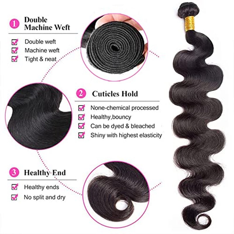 Human Hair Bundles Body Wave 4 Bundles (16 18 20 22 Inch) 12A Grade Brazilian Virgin 100% Unprocessed Human Hair Body Wavy Bundles Natural Black Weave Human Hair Extensions