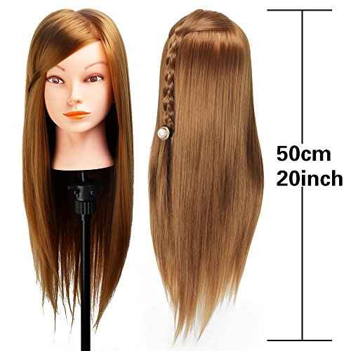 Mannequin Head with Hair, Beauty Star Doll Head for Hair Styling, 20 Inch Long Gold Syntheic Hair Cosmetology Manikin Training Head Model, Hairdressing Practice Head with Clamp Stand and Braiding Kit