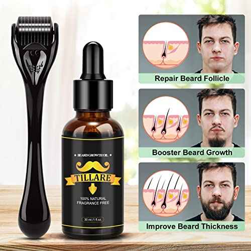 Beard Growth Kit, Beard Kit with Beard Growth Oil, Balm, Comb, Massager for Fuller & Stronger Beards, Birthday Gifts for Men Husband Dad Boyfriend