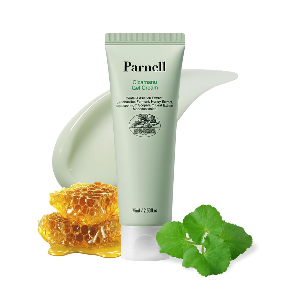 Parnell Cicamanu Gel Cream, Manuka Honey & Cica Moisturizer for Sensitive Skin. Hyaluronic Acid Soothing Face Cream (2.53 Fl Oz / 75ml)