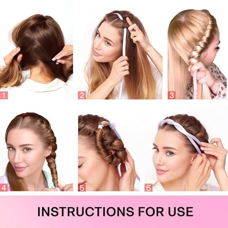 Lanzhire No Heat Overnight Curling Headband for Long and Short Hair - Thin Heatless Curlers to Sleep In (Black)