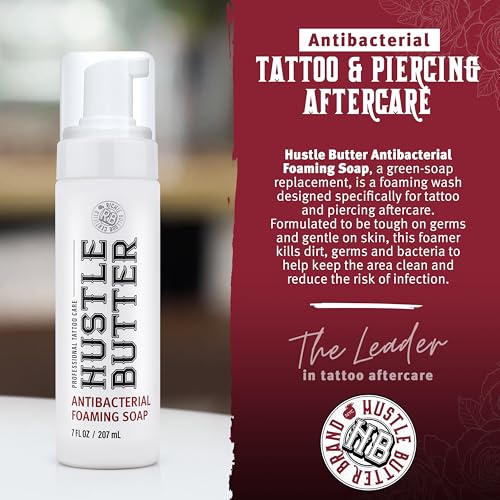 Hustle Bubbles Tattoo Aftercare Tattoo Soap Antibacterial Soap To Clean New Tattoos & Piercings Essential Tattoo Supplies 7oz