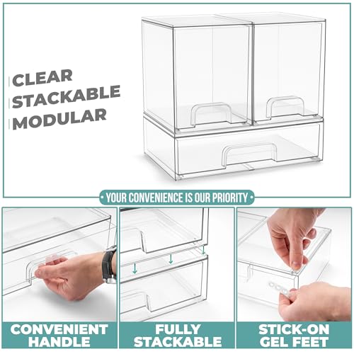 Sorbus Acrylic Storage Containers - 3 Pack, Stackable Storage Bins Set for Bathroom Organization - Clear Acrylic Drawer Organizers - Makeup Case Pull-Out Drawers (7.6¡¯¡¯ Tall and 12.1¡¯¡¯ Wide)