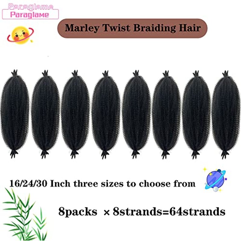 16 Inch Marley Twist Braiding Hair 8 packs Pre-Separated Springy Afro Twist Hair Extension Kinky Afro Twist Crochet Hair Braids Natural Black Spring Twist for Women (16 Inch, 1B)