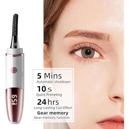 Heated Eyelash Curler, Fast Heat up Within 10s, 24 Hours Long Lasting, Rechargeable Electric Eyelash Curler, Temperature Control, Mini Lash Curler Safe Anti-Burn Eyelash Curle, with LED Display-White