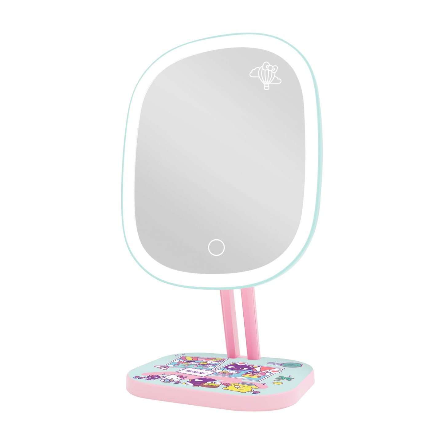 Impressions Vanity Hello Kitty and Friends Vacay Highlight LED Makeup Mirror with Artwork, Standing Mirror with White Strip LED Light and Adjustable Tilt, Portable Mirror with Soft Touch Sensor