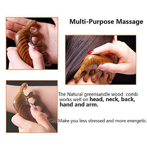 Natural Wood Wide Tooth Hair Comb Head Scalp Massage No Static Green Sandalwood Hair Pick Wooden Comb for Men and Women with free storage pouch