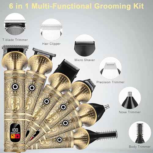 Beard Trimmer for Men, 6 in 1 Hair Clippers Kit, Body Multi Groomer Mens Grooming Kit for Beard face, Nose, and Ear Hair Trimmer, Hair Clipper, NO Blade Oil Needed, Waterproof Wet/Dry Clipper