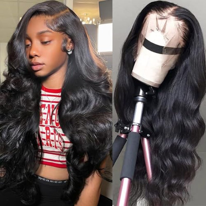 Body Wave Lace Front Wigs Human Hair Pre Plucked 13x4 HD Transparent Lace Frontal Wigs Human Hair with Baby 180% Density 9A Glueless Brazilian Lace Front Wig for Black Women Natural Black 26 Inch