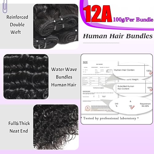 Water Wave Human Hair Bundles 18 Inch 12A Double Weft Wet and Wavy Bundles Human Hair Raw Bundles Human Hair Quick Weave Hair Bundles Natural Black