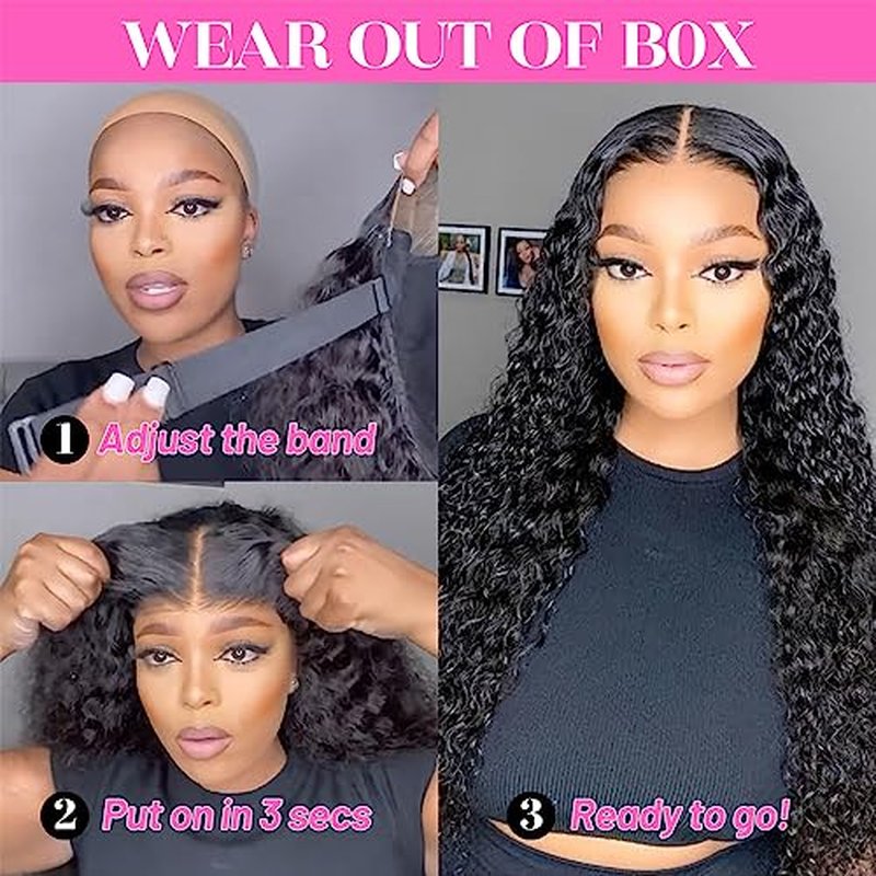 Wear and go Glueless Wig for Beginners 200% Density Glueless Wigs Human Hair Pre Plucked Water Wave Lace Front Wigs Human Hair No Glue Upgraded Ready to Wear Wigs 18 Inch