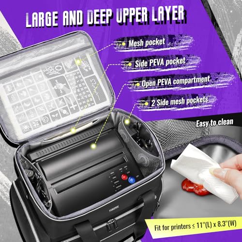 YOREPEK Tattoo Travel Case, Waterproof Tattoo Bag with 2 Removable Organizer Pouches, Adjustable Dividers, Tattoo Carrying Case for Equipment, Supplies, Stencil Printer, Artist Gifts