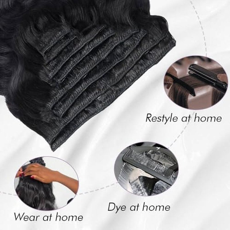 Body Wave Clip In Hair Extensions Real Human Hair Clip Ins For Women 24 Inch Remy Human Hair Extensions Clip Ins 8 Pcs With 18 Clips 120g Natural Black