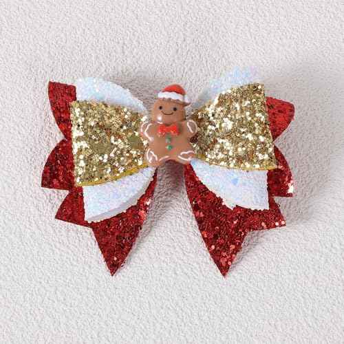 Glitter Christmas Hair Bows 3.5'' Girls Sparkly Cute Christmas Gingerbread Man Hair Clips Barrette Alligator Hairpins Kids Christmas Party Dress Decor Accessory Xmas Gift