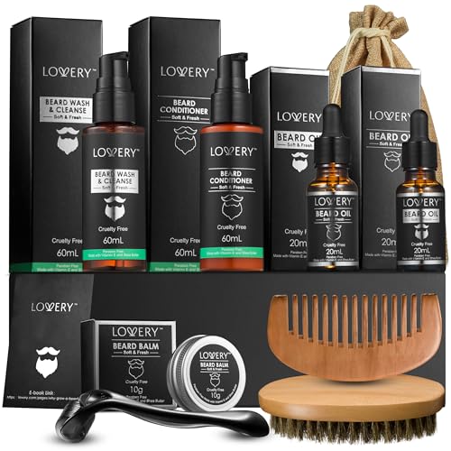 Christmas Gifts for Men Beard Grooming Kit, Gifts for Dad, Holiday Gift Beard Kit Set with Beard Oil, Balm, Wash, Brush, Comb & More, Mens Gifts for Him, Birthday Boyfriend Husband Man