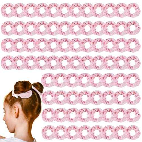 Juexica 100 Pcs Pink Velvet Scrunchies Bulk Women Soft Pink Hair Ties Ropes Cute Scrunchy Elastics Solid Color Thick Elastic Bands Hair Accessories for Women Girls Kids Baby Ponytail