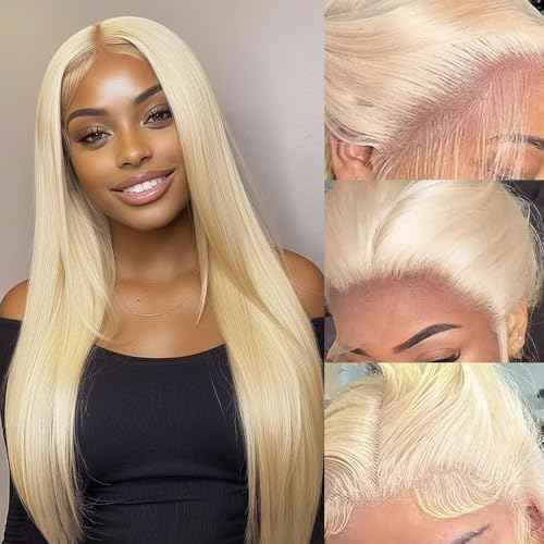 QTHAIR 16A #613 Straight HD Lace Closure(18") Russian Blonde #613 Straight 4X4 Human Hair Lace Closure 100% Platinum 613 Honey Blonde Human Hair for Black Women