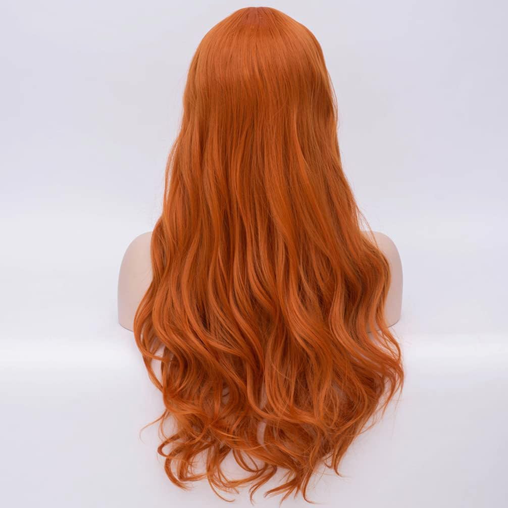BERON Orange Wig Long Curly Wig Orange Wigs for Women Ginger Wigs Heat Resistant Synthetic Hair with Hairnet