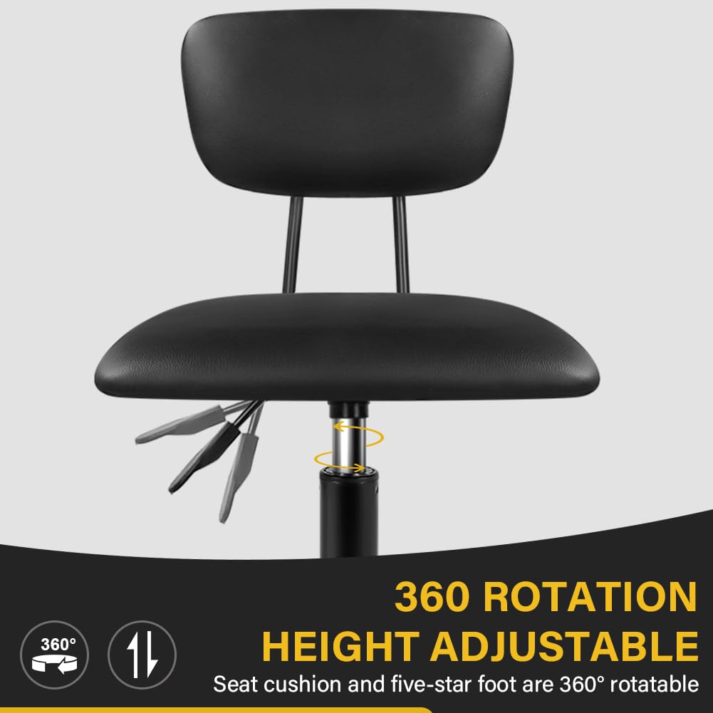 WKWKER Square Swivel Stool with Wheels Height Adjustable Stools for Home Work Drafting SPA Massage Shop Cost-Effective Rolling Stool Chair with Back (Black)