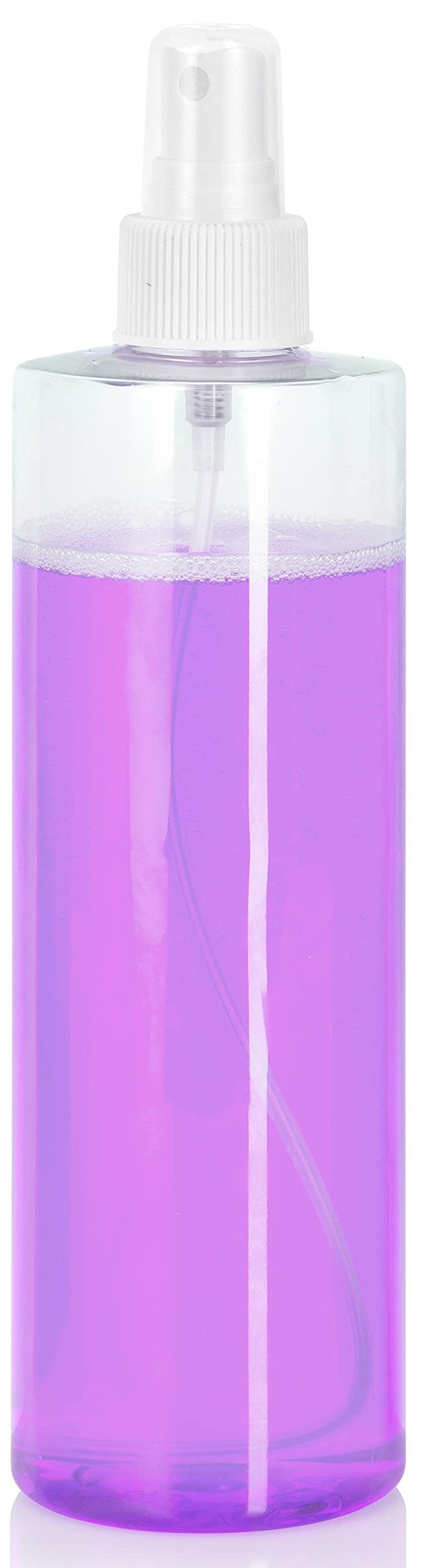 JUVITUS 12 oz Clear Professional Cylinder Plastic Bottles with White Fine Mist Sprayer (12 Pack)