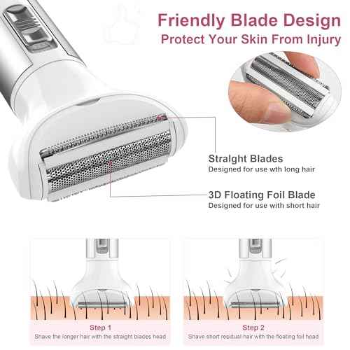 Electric Razor for Women Lady Shaver Hair Trimmer for Face Nose Eyebrow Beard Moustache Arm Leg Armpit Bikini Painless Rechargeable Portable 5 in 1 Lady Body Shavers Set