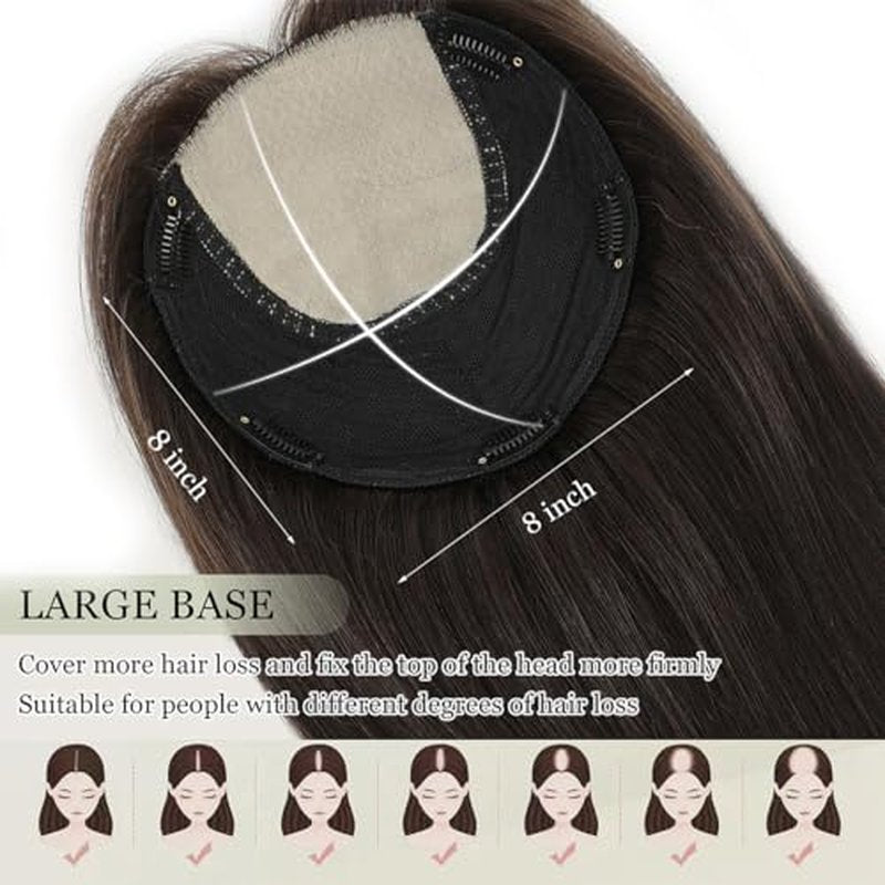 Hair Toppers for Women Real Human Hair 12inch Hairs Toppers for women With Bangs Skin Scalp Big Base Cover Thinning Loss Top Hairs Wiglets