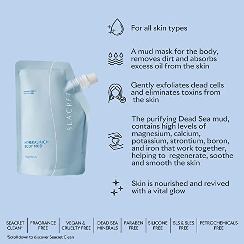 SEACRET Dead Sea Mud - Mineral Rich Body Mud Treatment (Concentration of 99%) Removes Excess Oil and Dead Skin Cells (10.6 oz.)