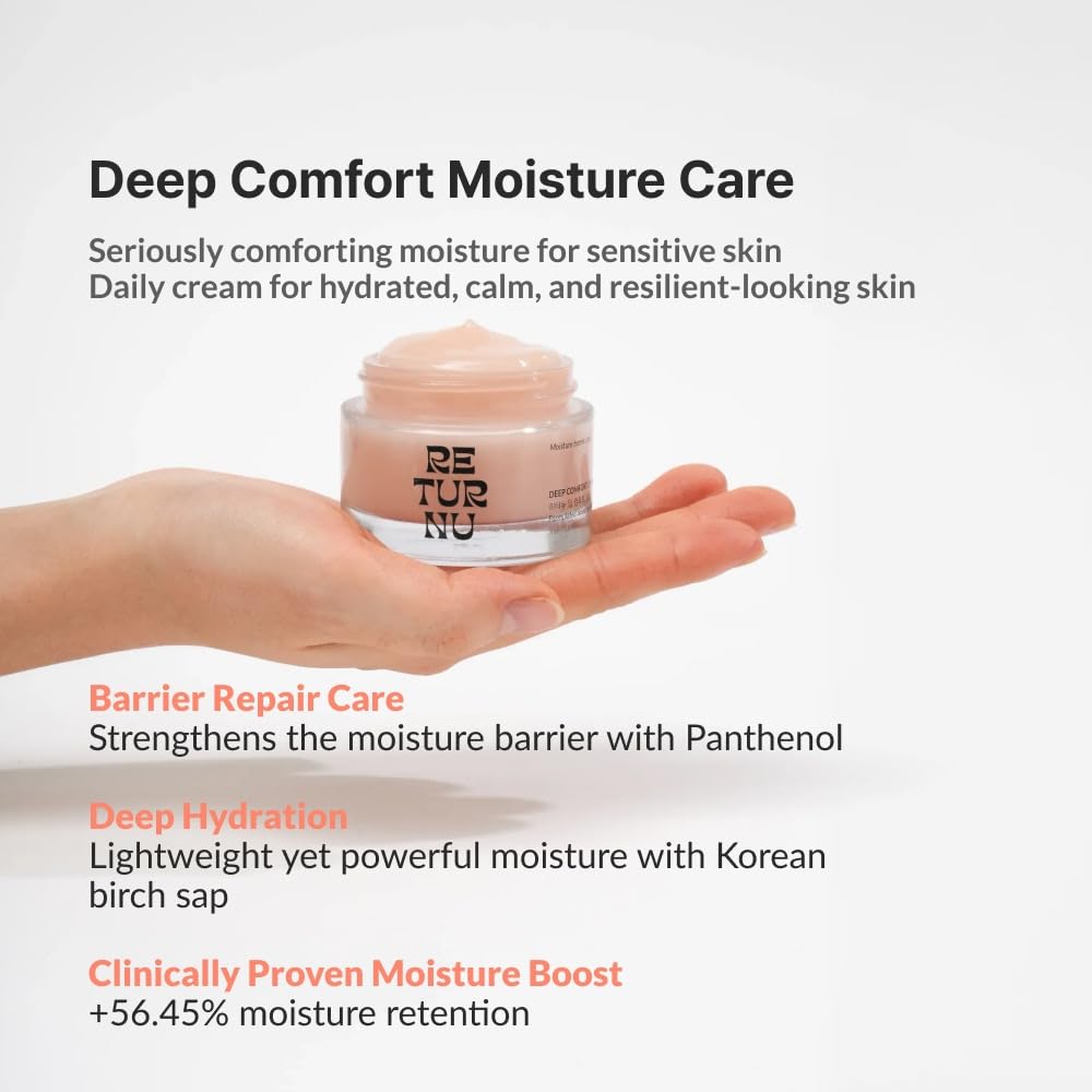 Deep Comfort Cream - Moisturizing Face Cream with Birch Sap & 5% Panthenol | Hydrating Vegan Korean Skincare (1.69 fl. oz)