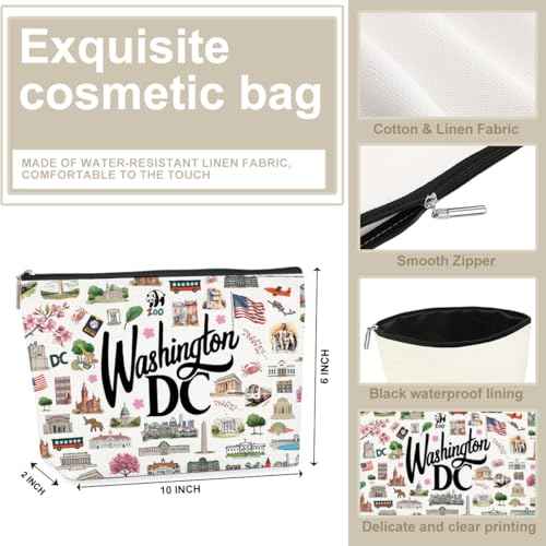 4PCS Washington DC Themed Makeup Bag Washington dc Souvenirs Gift for Women, Best Friend, Sister - Travel Friendly Cosmetic Bag, Birthday Christmas Present