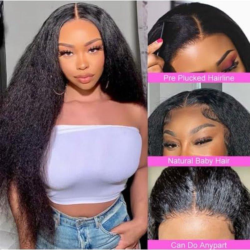 Kinky Straight Wig 13x6 Lace Front Wigs Human Hair 22 Inch Yaki Straight Human Hair Wig 200% Density Lace Front Human Hair Wigs for Black Women