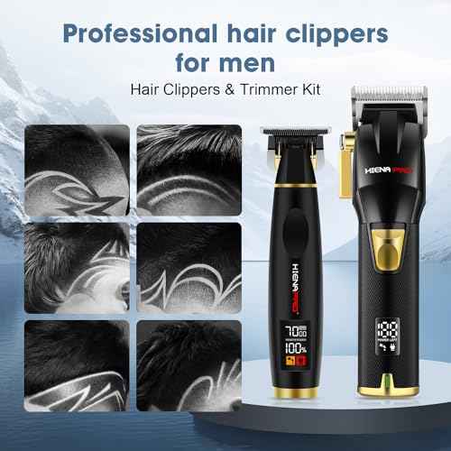 HIENA PRO Professional Hair Clippers Set for Men Cordless Barber Kit Hair Cutting Set Rechargeable Clippers and Trimmers Set Hair Cutting Kit with LED Display, USB Charging, Gifts for Men, (Black)