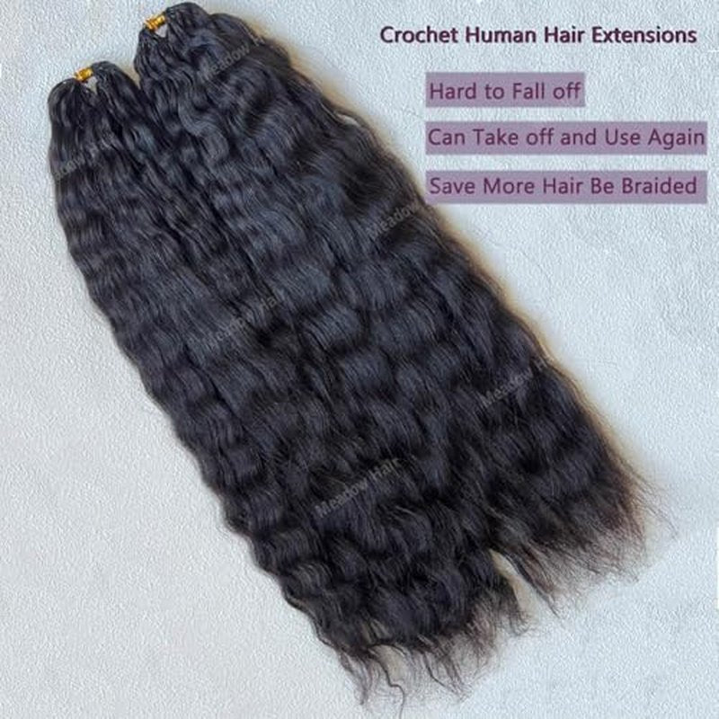 Knotless Crochet Human Hair Braids Extensions Pre Separated Wet and Wavy Brazilian Virgin Human Hair Braiding Bundles With Threading for Black Women Micro Link Meadow Hair 22inch 60g
